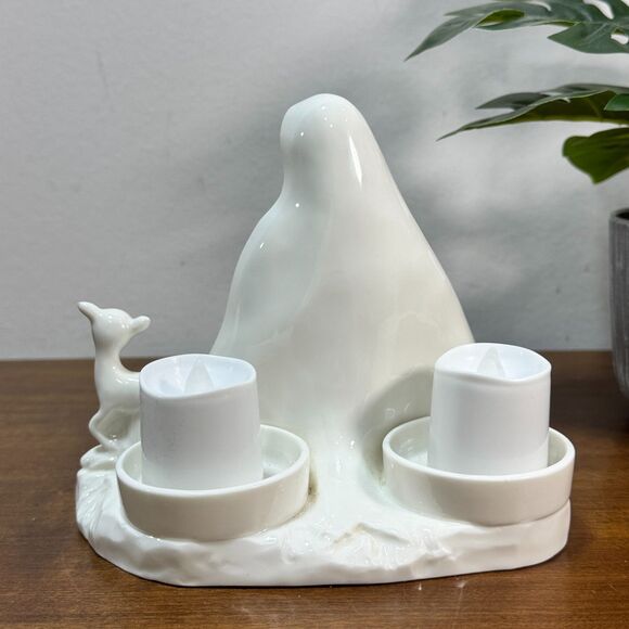 Mary and Jesus Figurine Candle Holder Japan Madonna Child Baby White CCCC - Picture 2 of 4